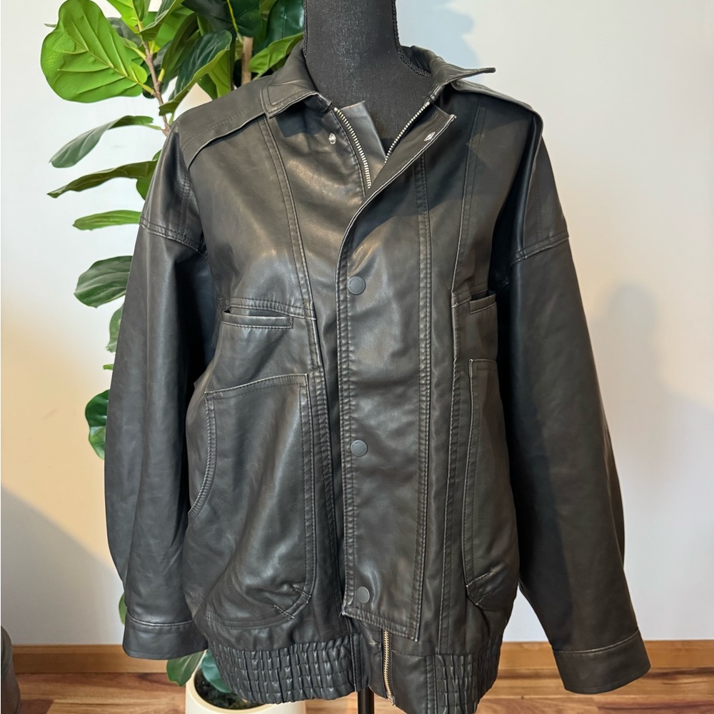 Universal Thread Black Leather Snap & Zip Front Jacket